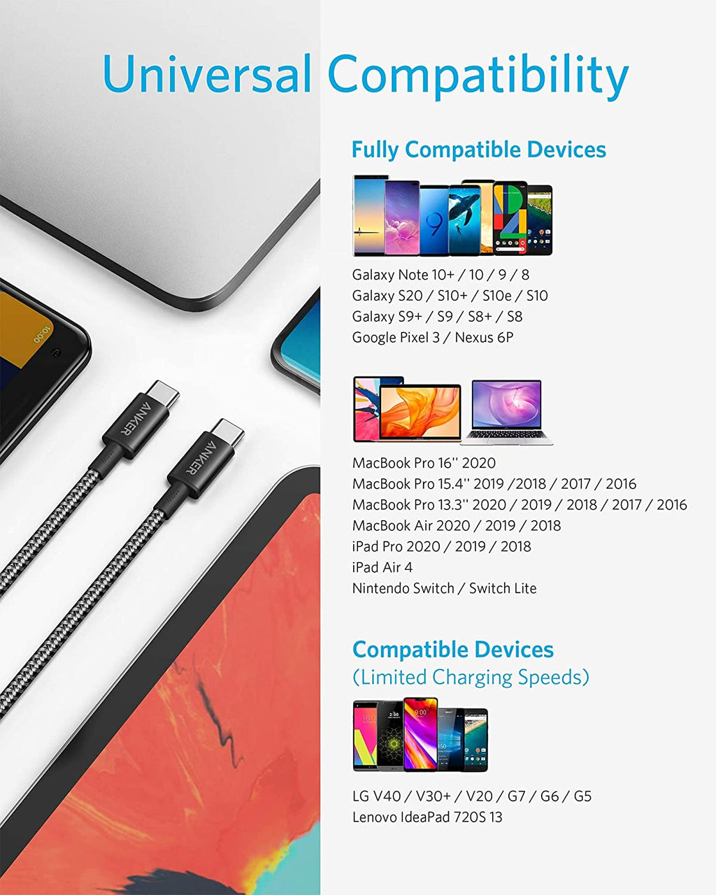 Anker USB-C cable with universal compatibility for Keyword