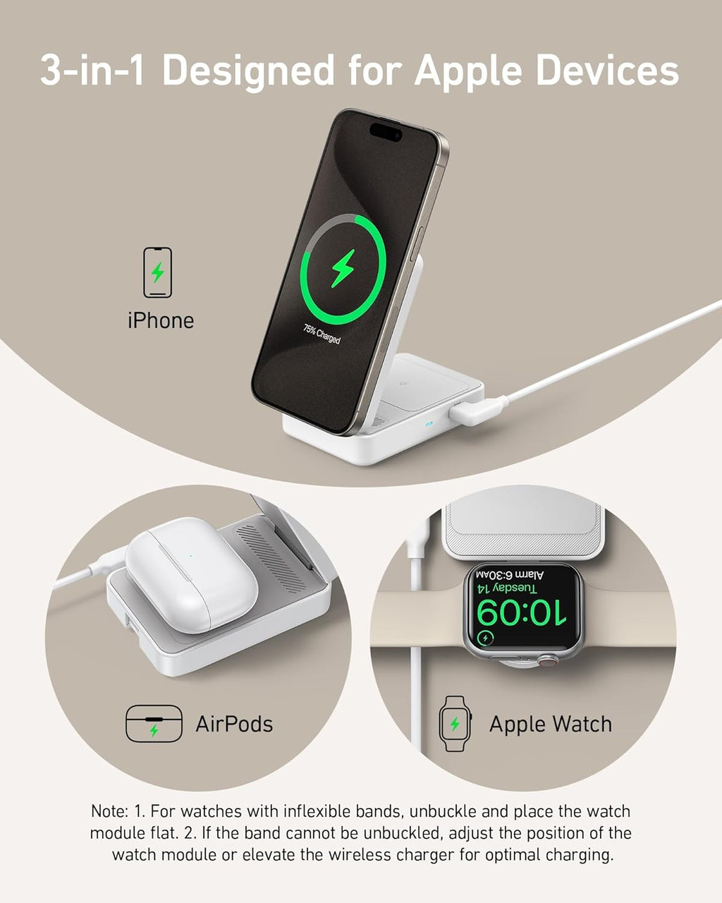Anker MagGo Wireless Charging Station (Foldable 3-in-1) and Anker Nano Travel Adapter (5-in-1, 20W, 1-Pack)