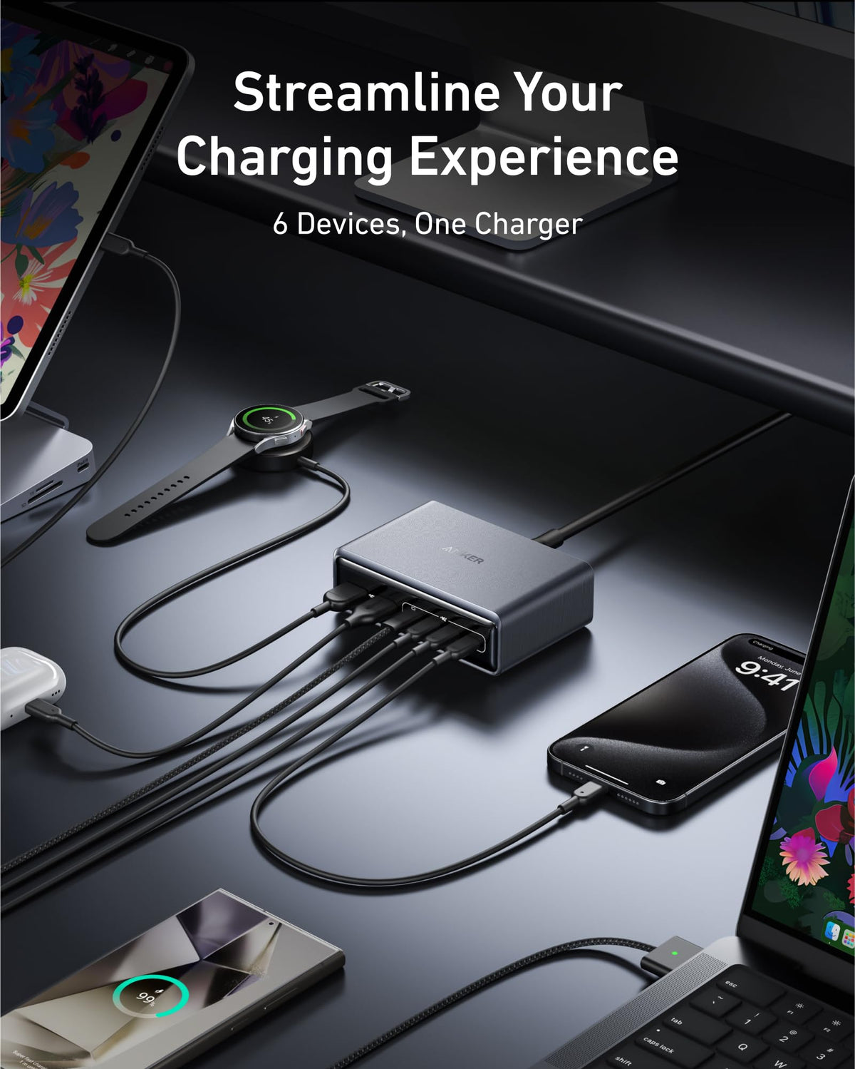 Anker Prime Charger (200W, 6 Ports, GaN) and Anker Prime USB-C to USB-C Cable 240W