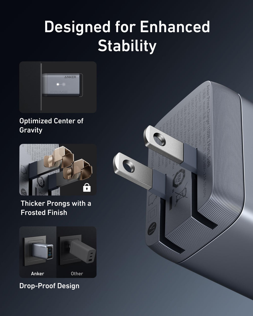 Anker Prime Charger (100W, 3 Ports, GaN) and Anker Prime USB-C to USB-C Cable (240W, Upcycled-Braided)