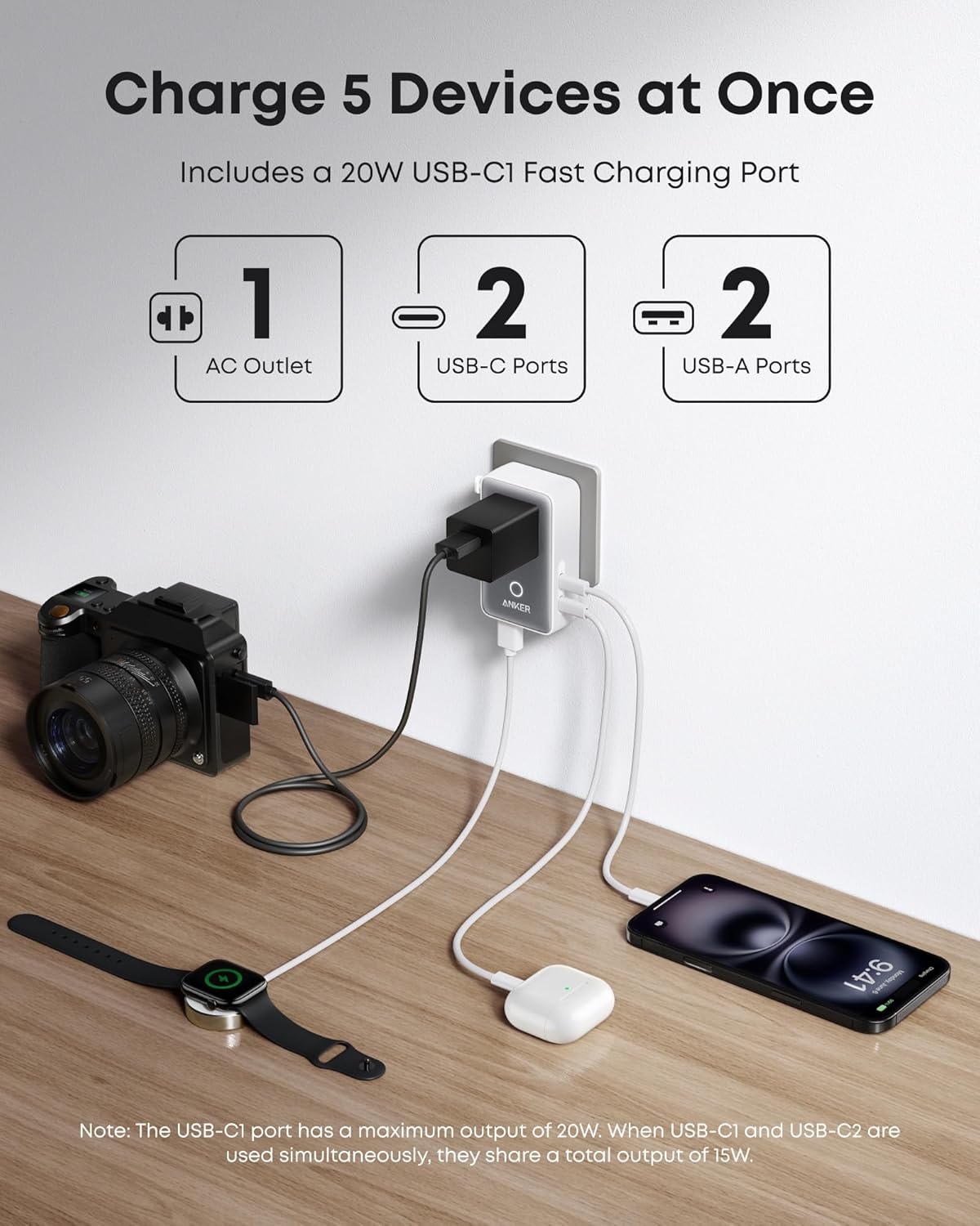 Anker MagGo Wireless Charging Station (Foldable 3-in-1) and Anker Nano Travel Adapter (5-in-1, 20W, 1-Pack)