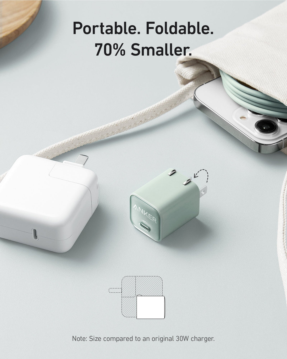 Anker charger with foldable plug for portable convenience