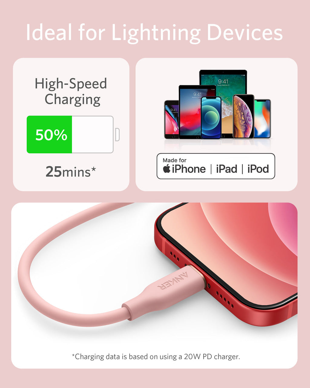 Anker 641 USB-C to Lightning Cable (Flow, 3 ft Silicone)