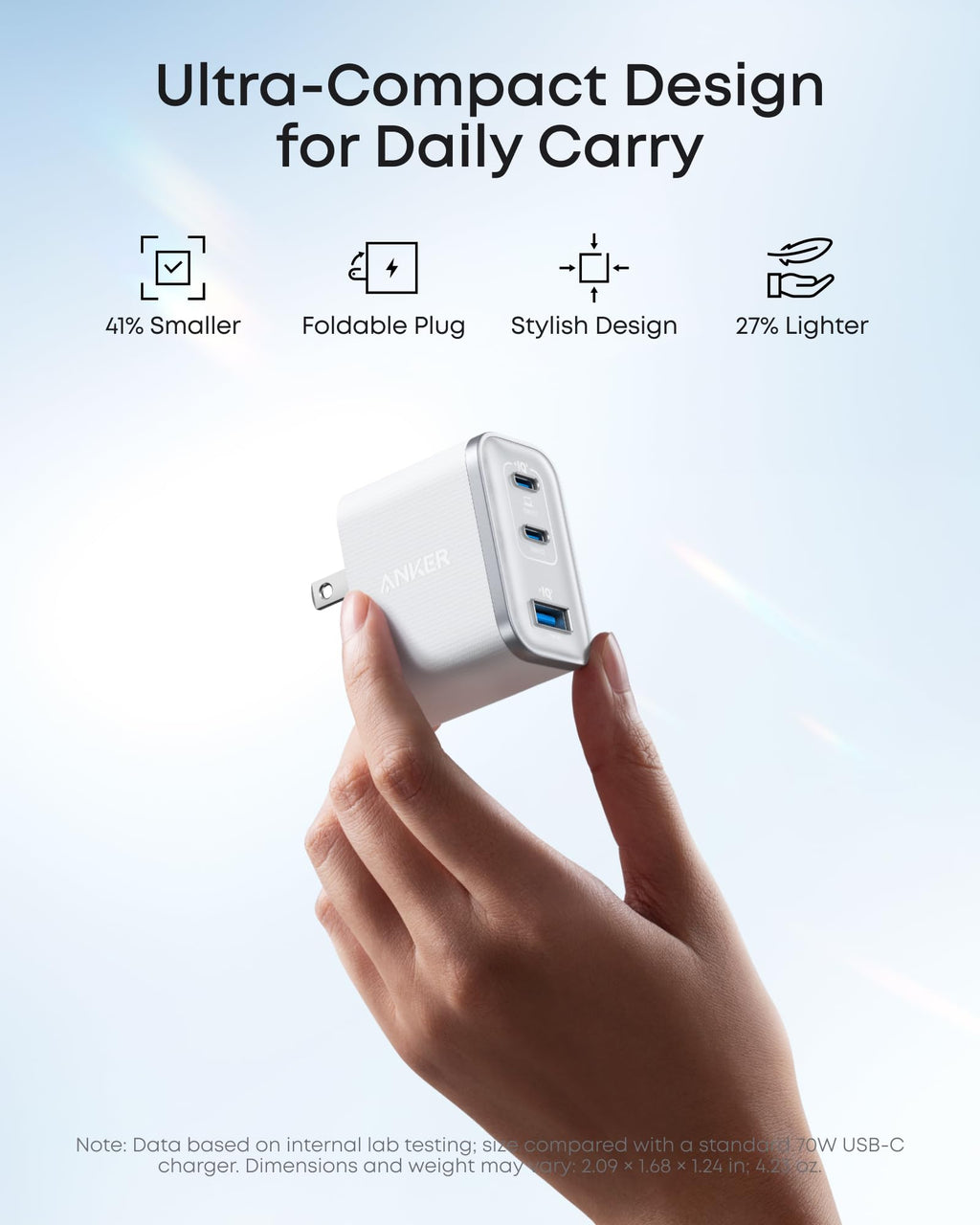 Anker charger with ultra-compact foldable plug for easy daily carry