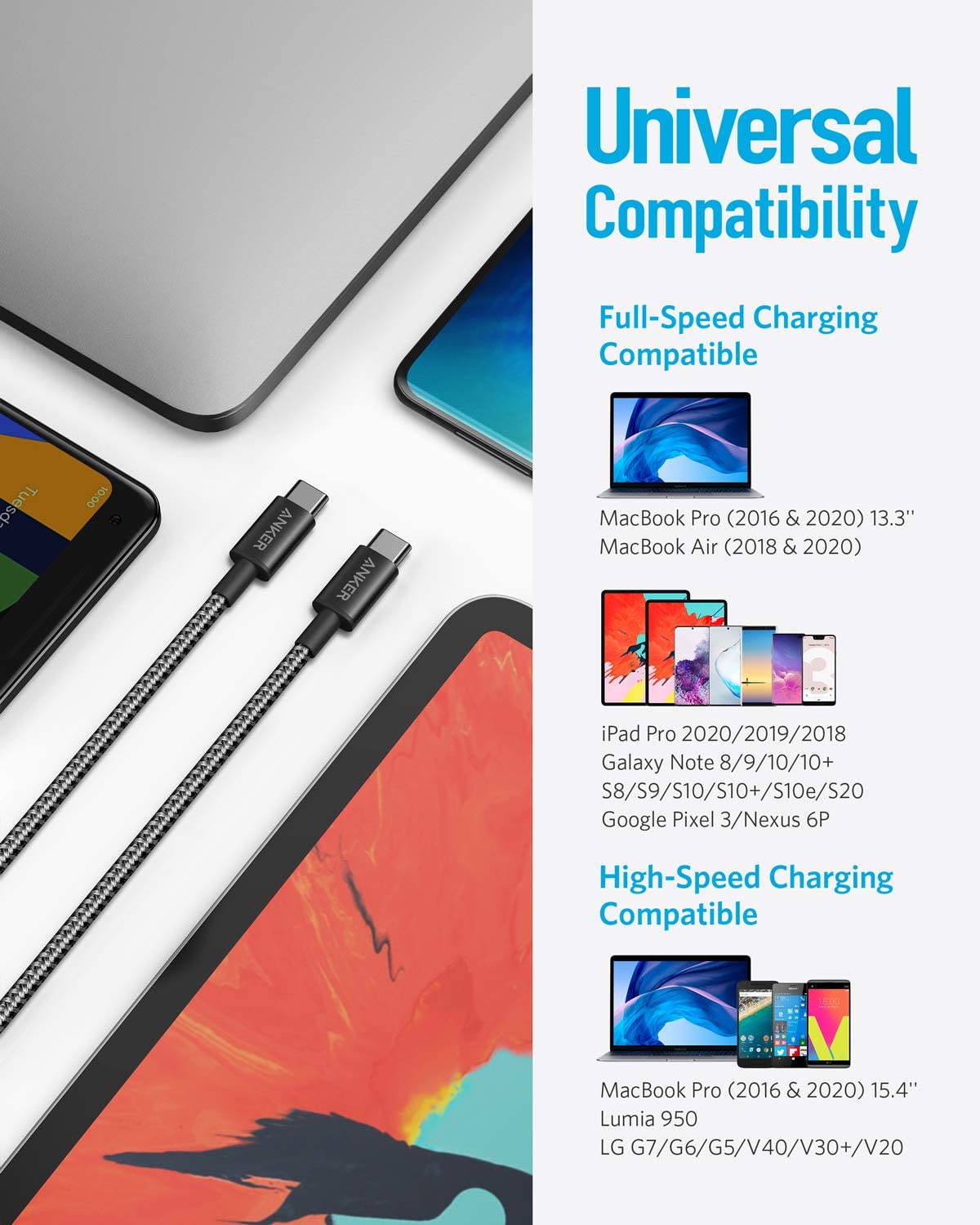 Anker cable with universal compatibility for Full-Speed Charging